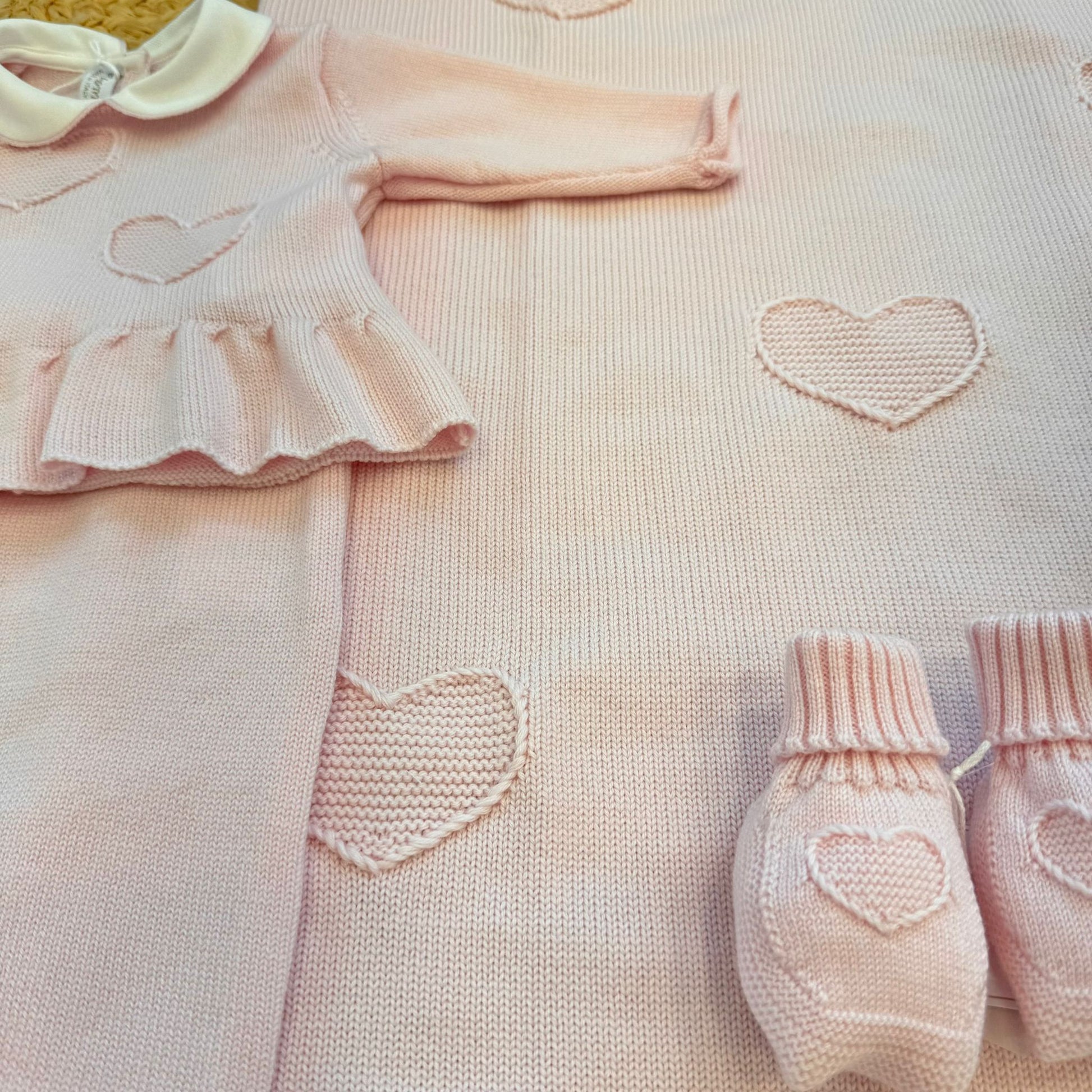 Coordinato uscita clinica neonata pura lana rosa con copertina
