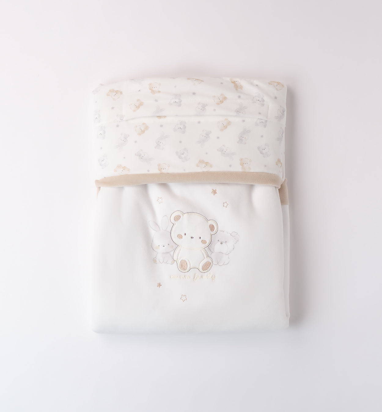 Coperta baby in ciniglia con orsetto e coniglietto ricamati