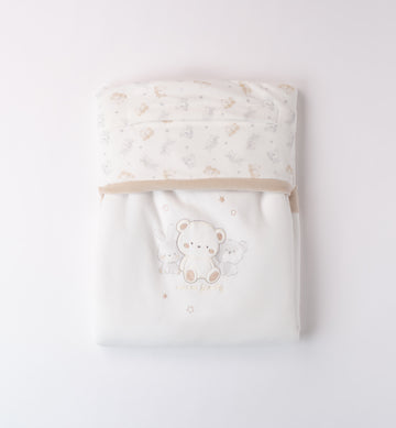 Coperta baby in ciniglia con orsetto e coniglietto ricamati