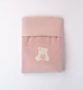Coperta neonata in ciniglia rosa con orsetto centrale e cuore