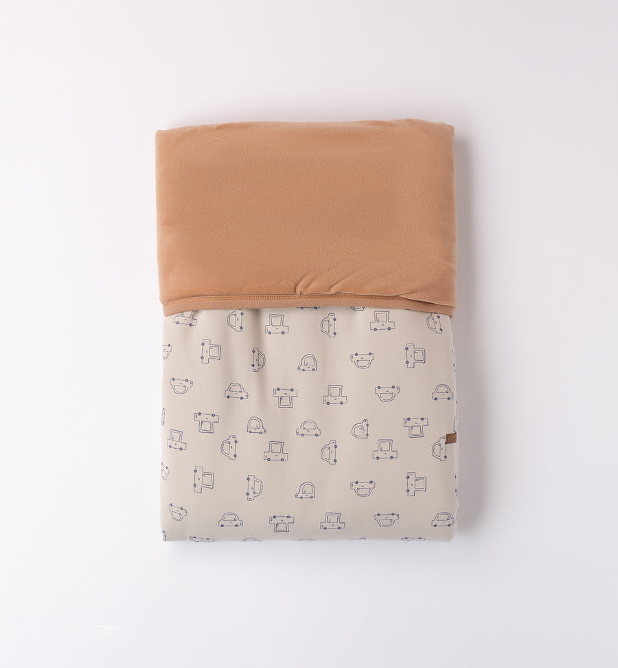 Coperta neonato in cotone e ciniglia beige con fantasia