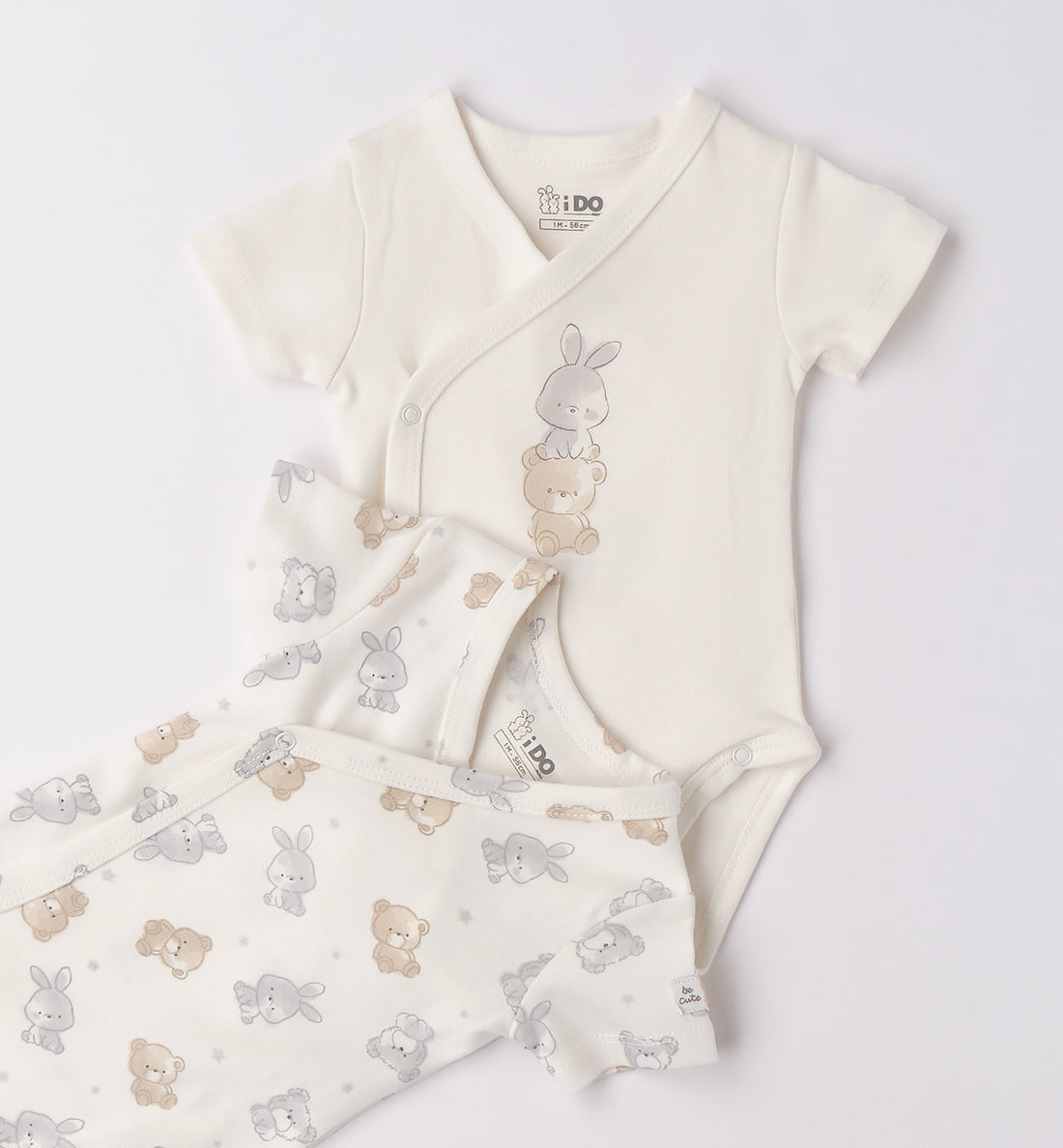 Set body unisex in caldo cotone per neonato, tinta unita ricamata e fantasia orsetti e coniglietti