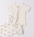 Dettaglio body unisex neonato in caldo cotone con ricamo coniglietto e orsetto