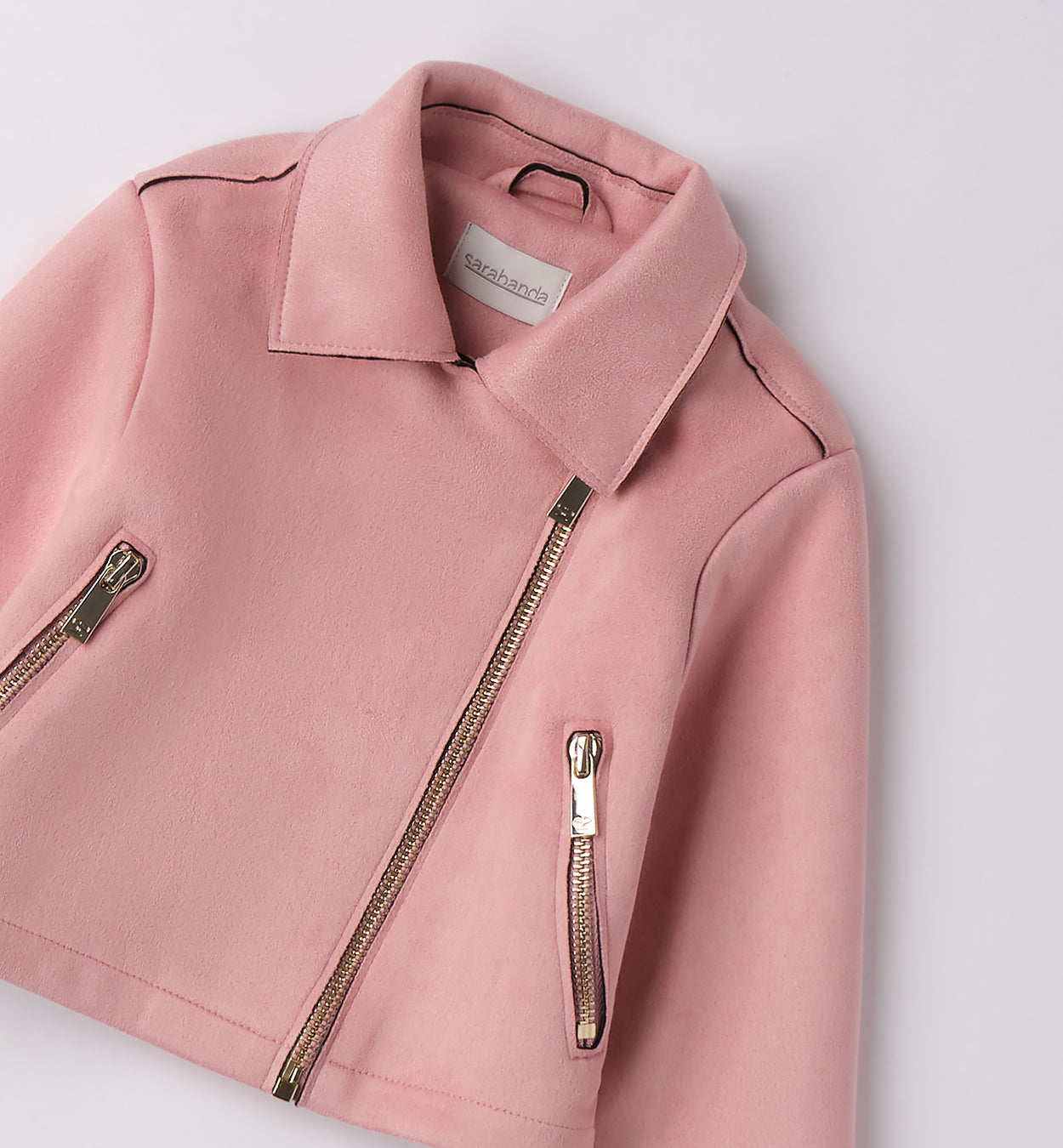 Dettaglio giubbino bambina rosa con zip metallica