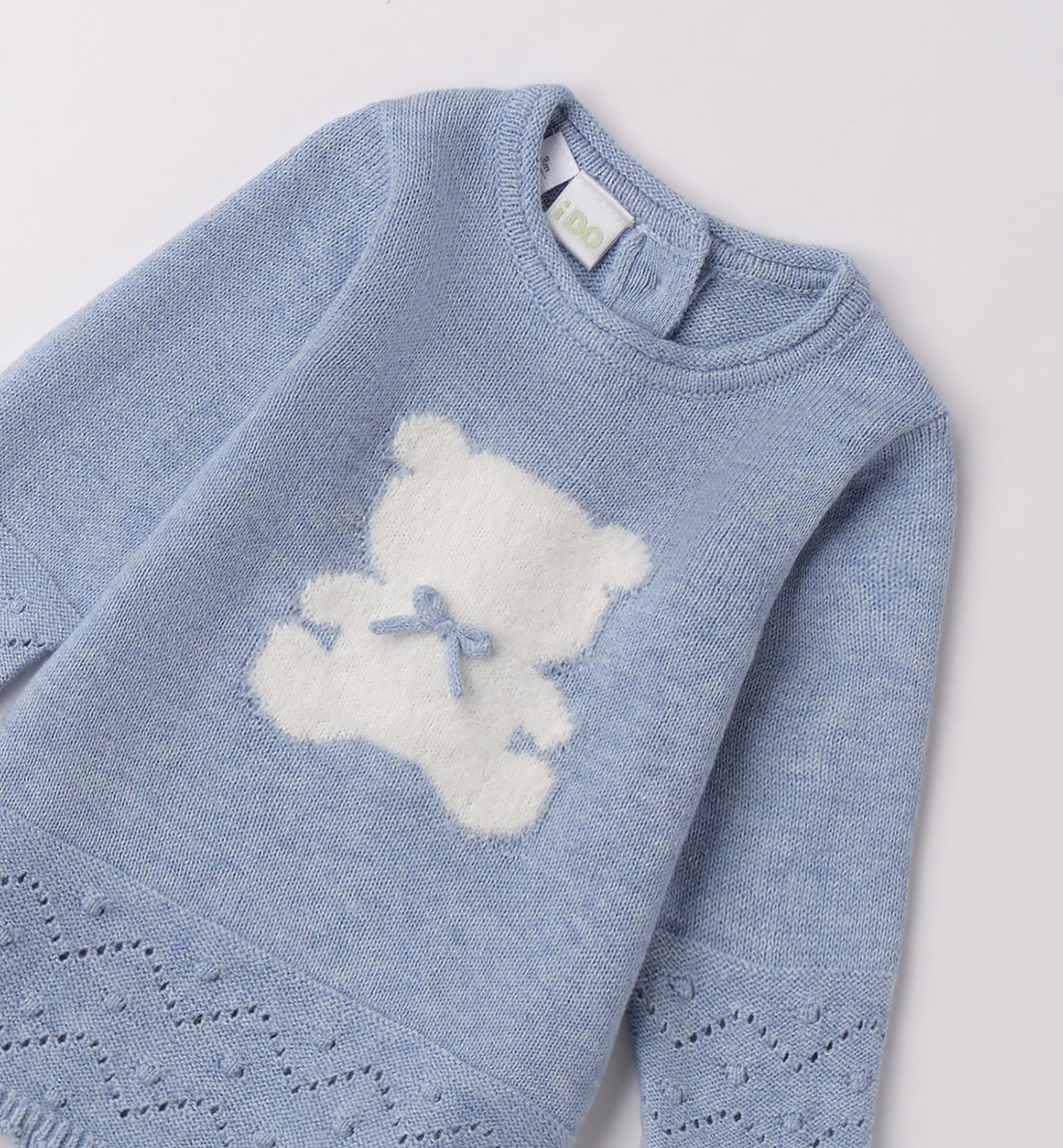 Abito bimba azzurro caldo cotone con orsetto bianco fronte