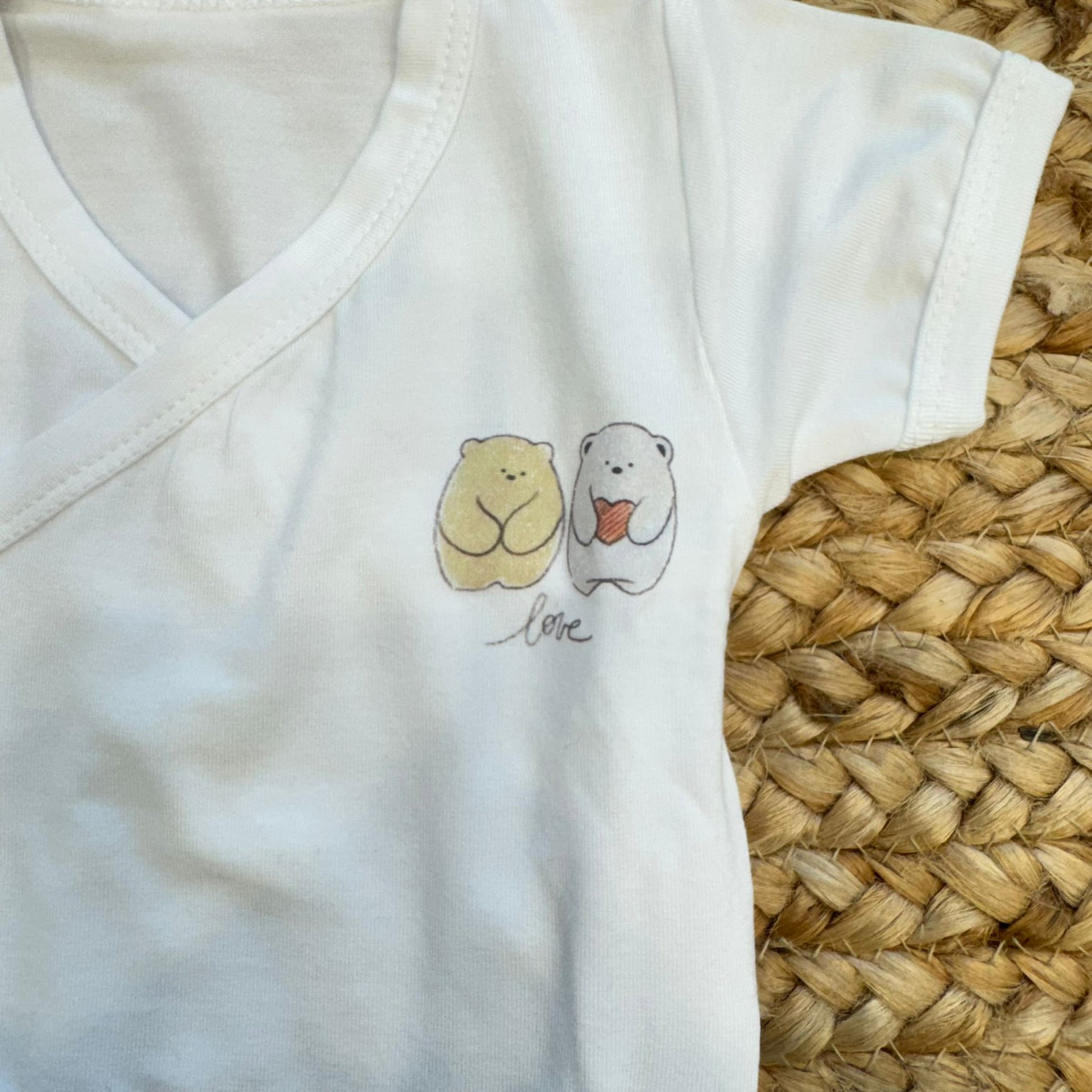 Dettaglio stampa orsetti love su body prima nascita