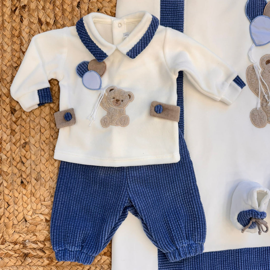 Coordinato neonato completo con tutina e coperta orsetto
