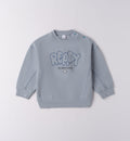Felpa bambino azzurra in caldo cotone con scritta READY - fronte