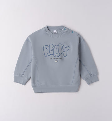 Felpa bambino azzurra in caldo cotone con scritta READY - fronte