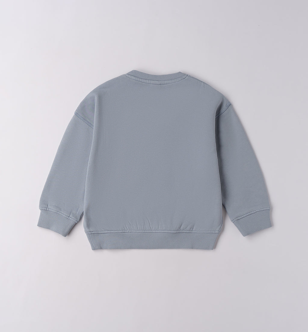 Felpa bambino azzurra in caldo cotone con scritta READY - retro