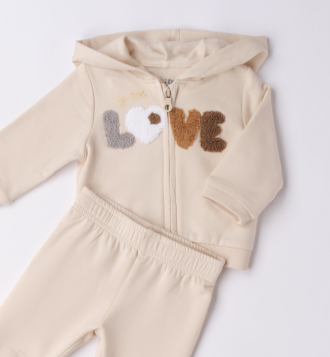 Tuta panna neonata con felpa cappuccio e pantaloni coordinati