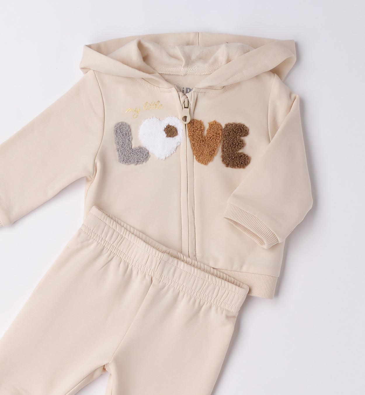 Felpa panna neonata con scritta Love in spugna colorata