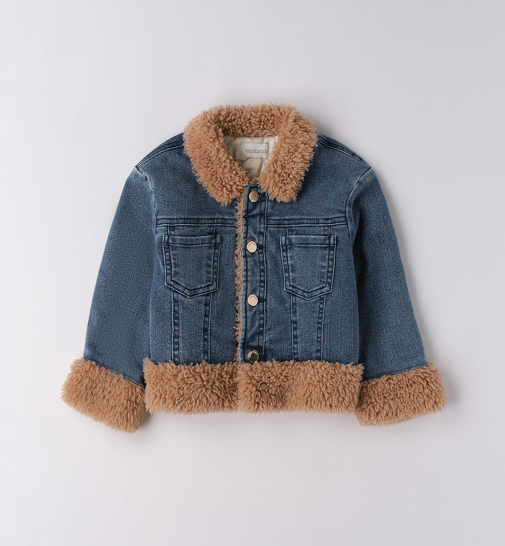 Giacca in denim con interno in pelliccia ecologica per bambina fronte