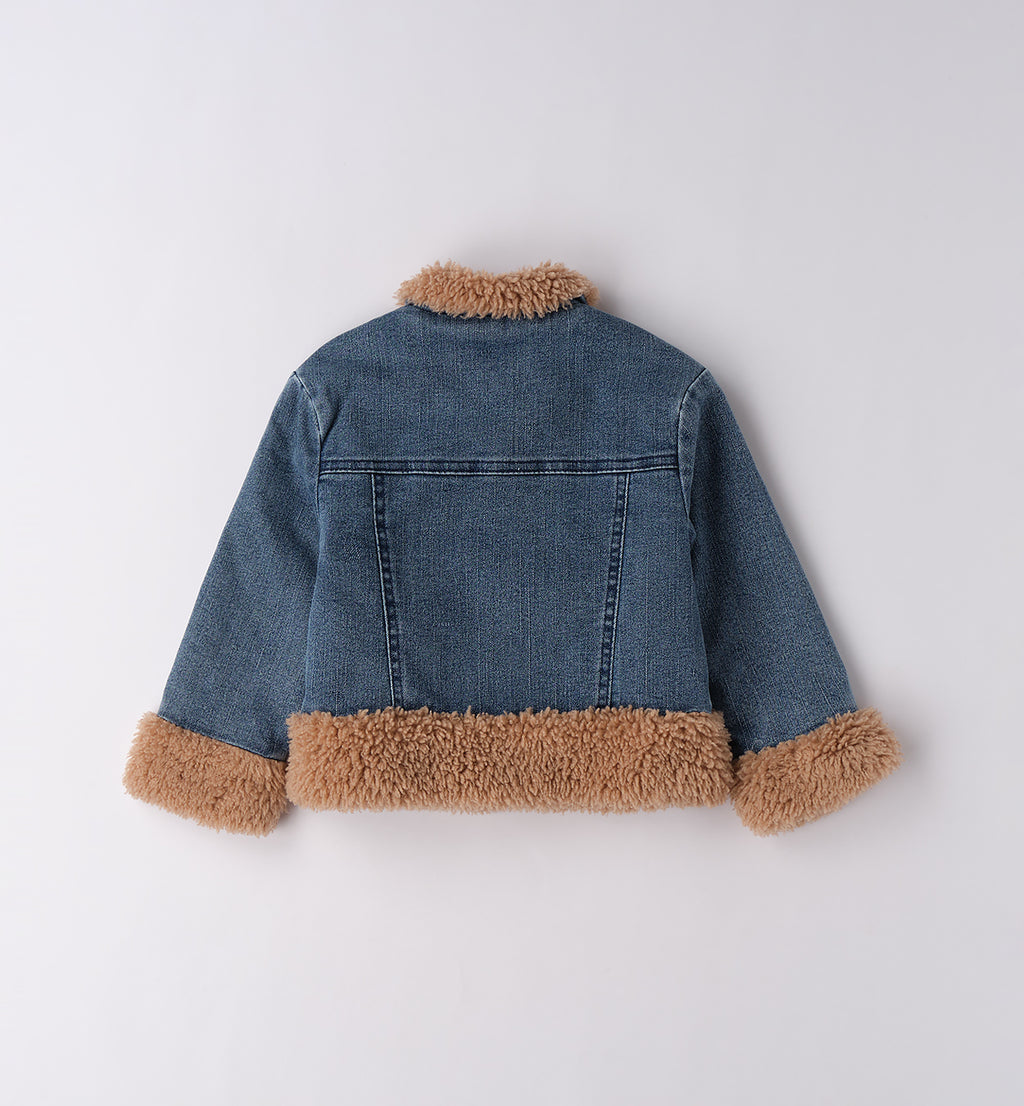 Giacca in denim con interno in pelliccia ecologica per bambina retro