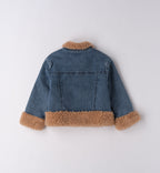 Giacca in denim con interno in pelliccia ecologica per bambina retro