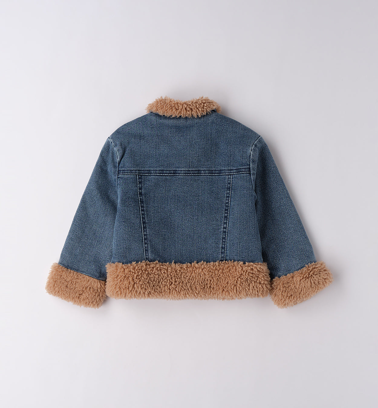 Giacca in denim con interno in pelliccia ecologica per bambina retro