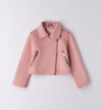 Giubbino corto bambina rosa con zip frontale obliqua