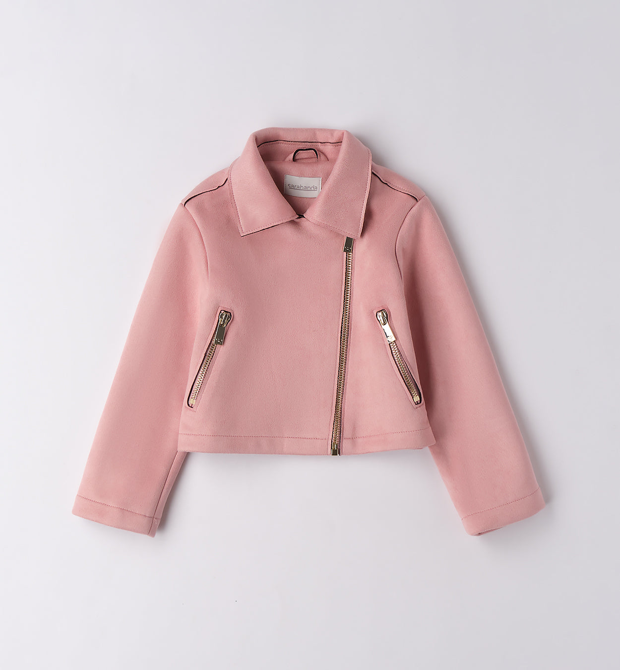 Giubbino corto bambina rosa con zip frontale obliqua