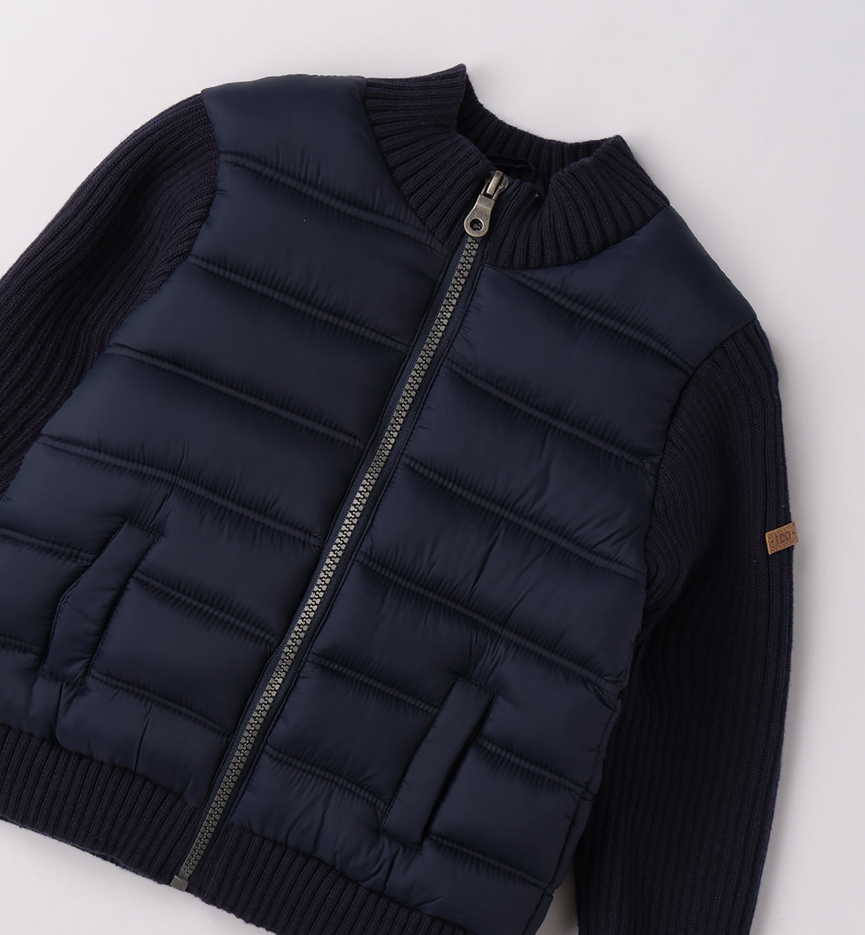 Giubbotto imbottito tessuto termico blu bambino dettaglio zip