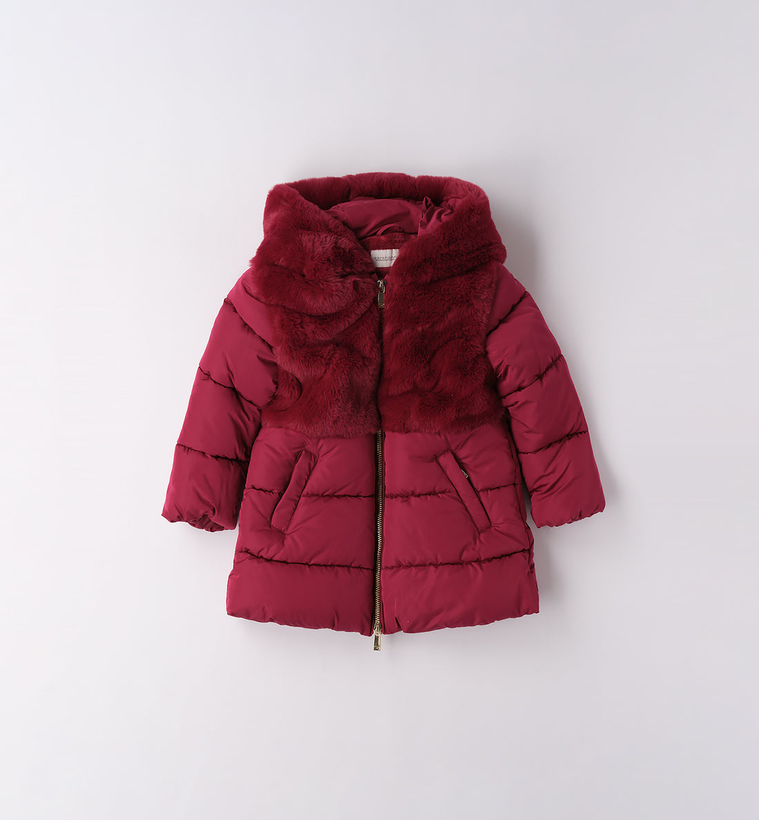 Giubbotto pesante bordeaux per bambina con eco pelliccia sul davanti