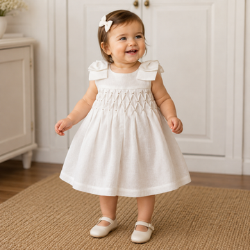 Vestitino bimba in lino ricamato a mano elegante