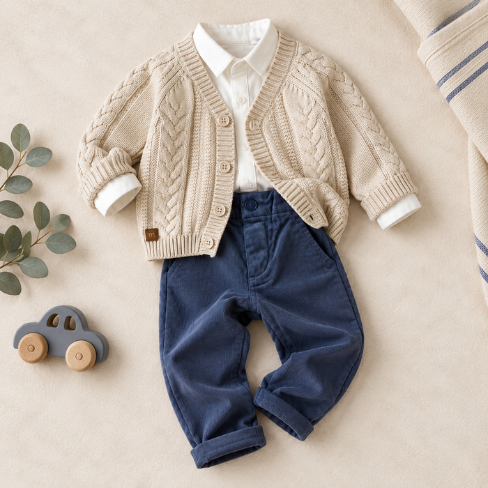 Completo bimbo beige e blu