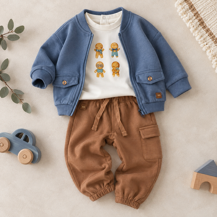 Completo bimbo blu con camicia e pantalone
