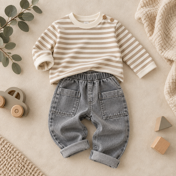 Completo bimbo in cotone con jeans grigio