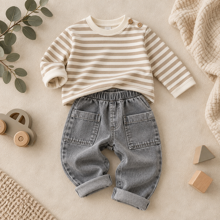 Completo bimbo in cotone con jeans grigio