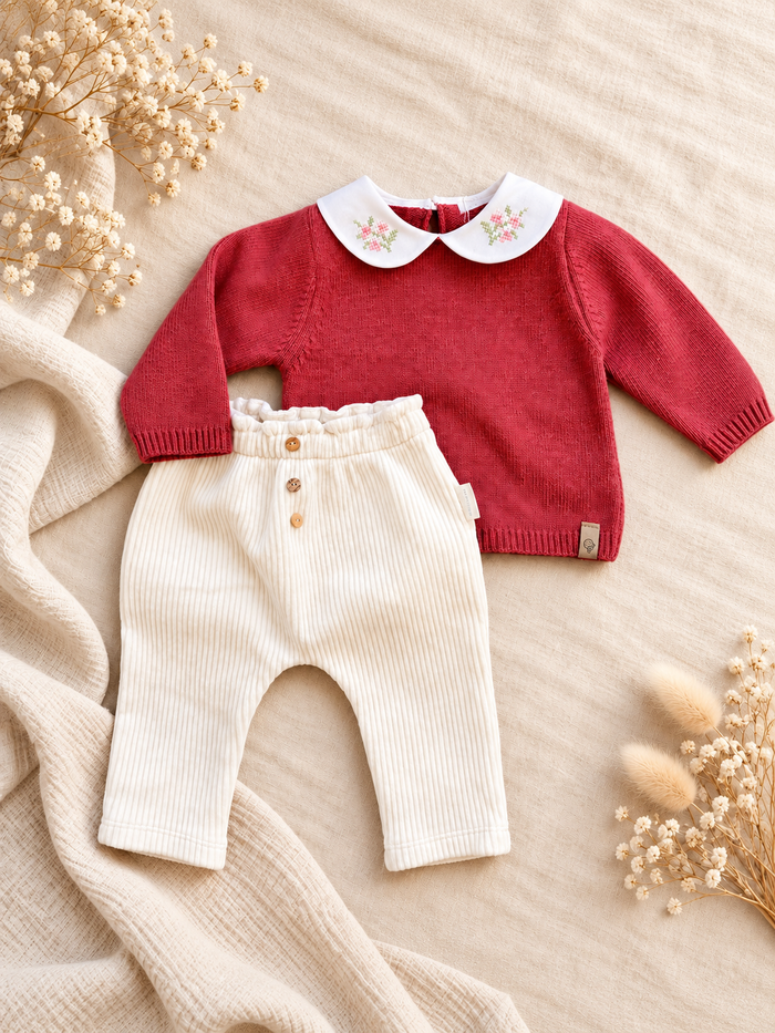 Completo bimba con maglia in cashmere e lana merino