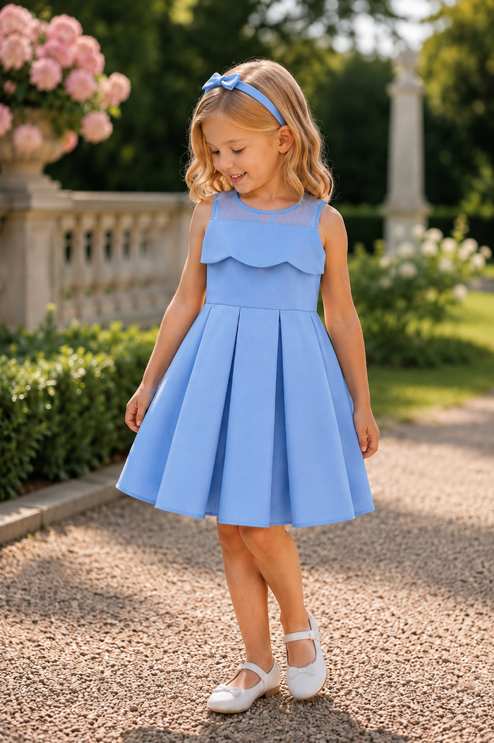 Vestito cerimonia bimba blu royal effetto mikado elegante
