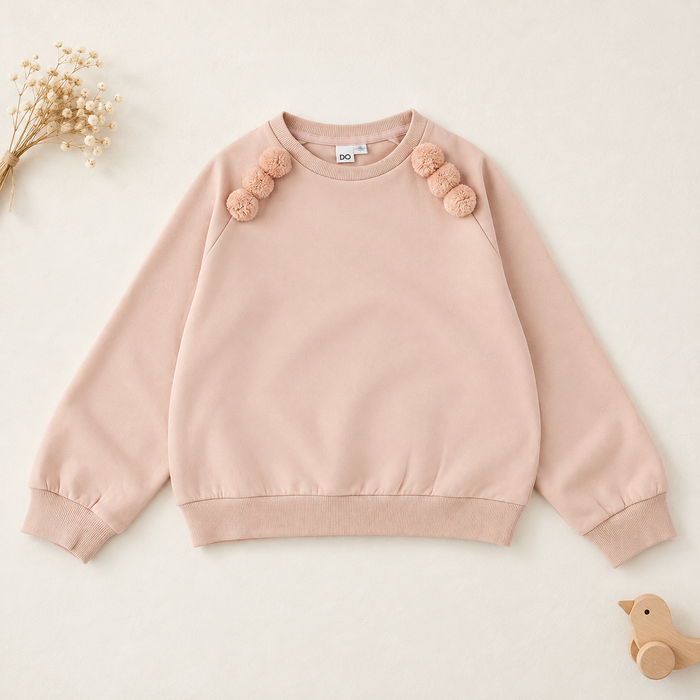 Felpa bimba rosa in caldo cotone con pompon