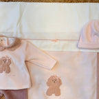 Lenzuolino neonato con fiocchetto rosa coordinato