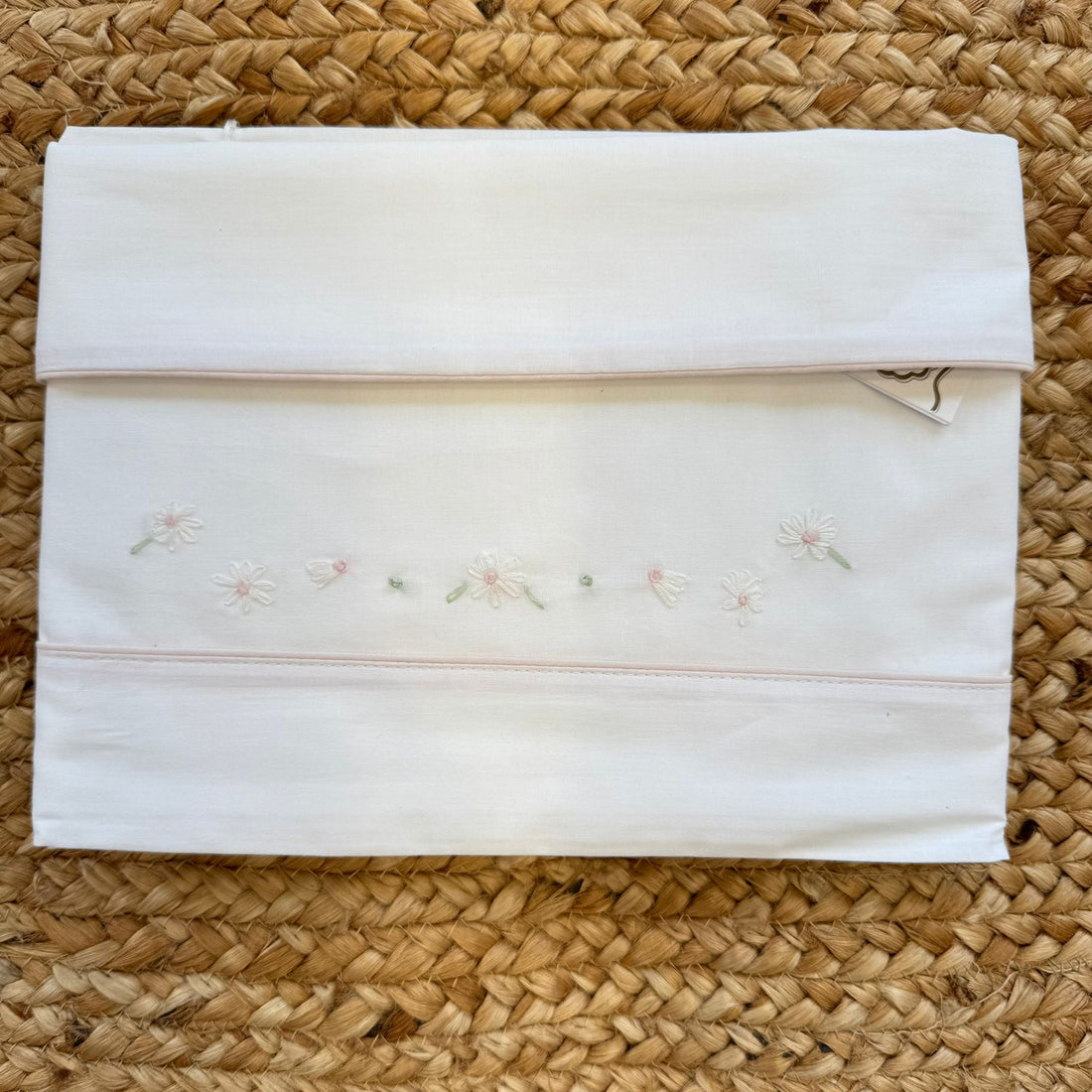 Lenzuolo culla neonata in cotone con fiori ricamati rosa e verde