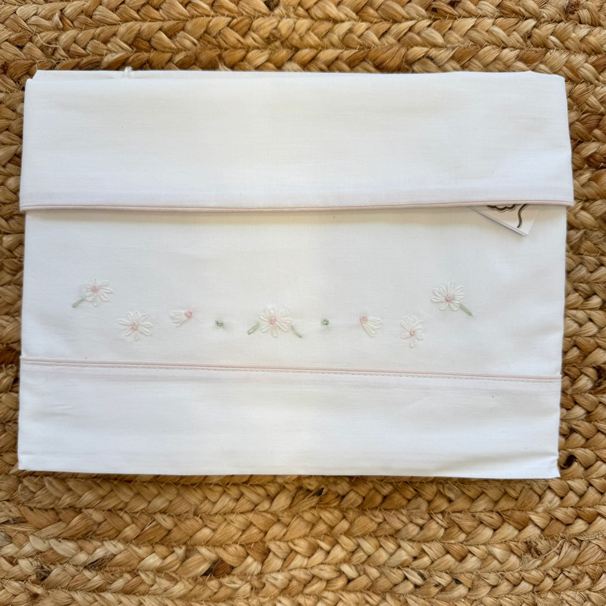 Lenzuolo culla neonata in cotone con fiori ricamati rosa e verde