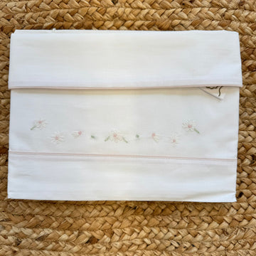 Lenzuolo culla neonata in cotone con fiori ricamati rosa e verde