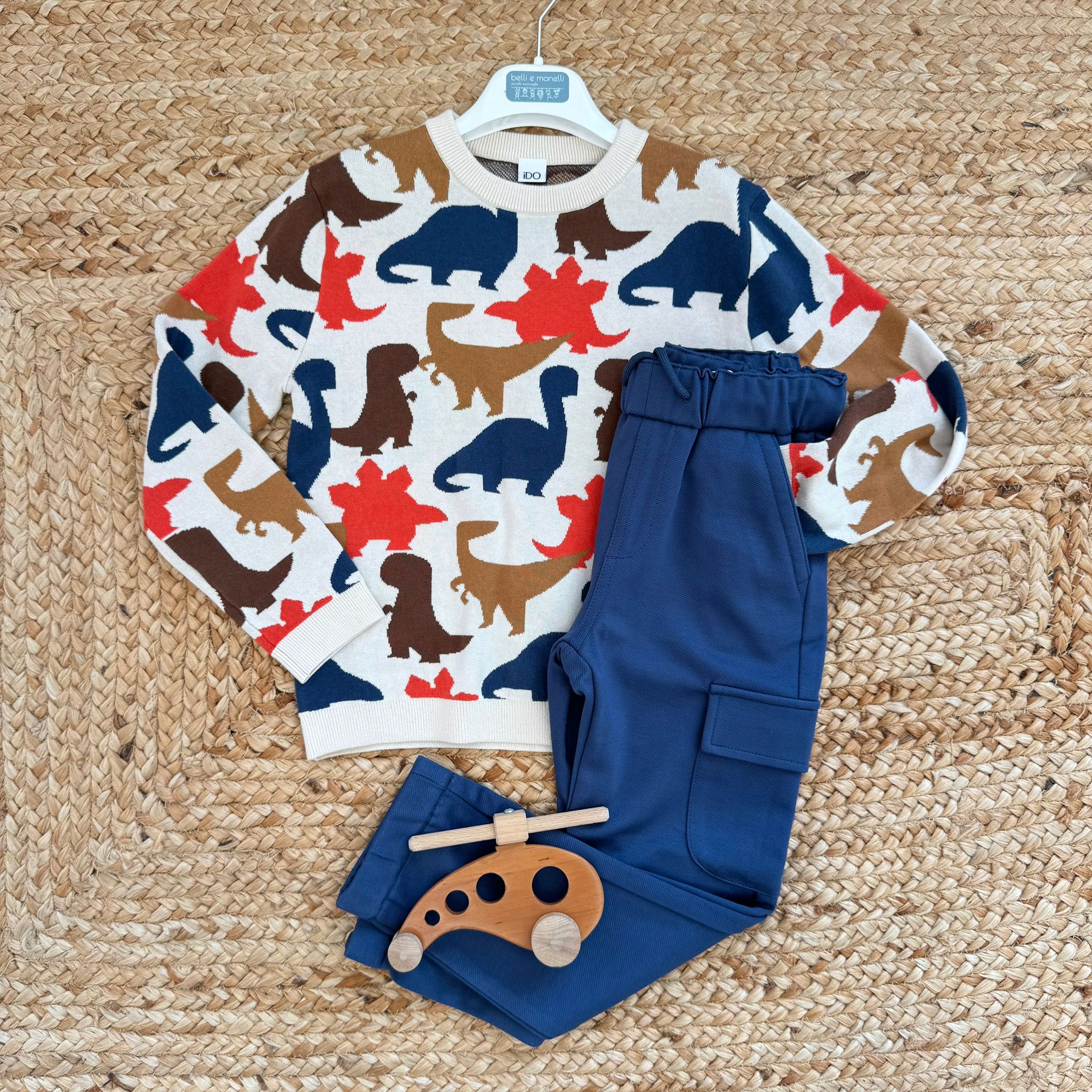 Maglia bambino in caldo cotone con dinosauri multicolor - fronte