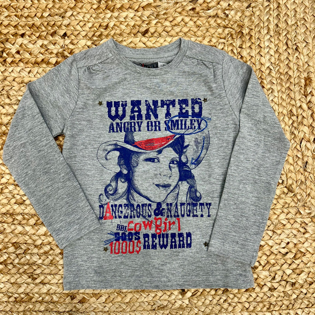 Maglia bimbo grigia con stampa cowboy “Wanted”