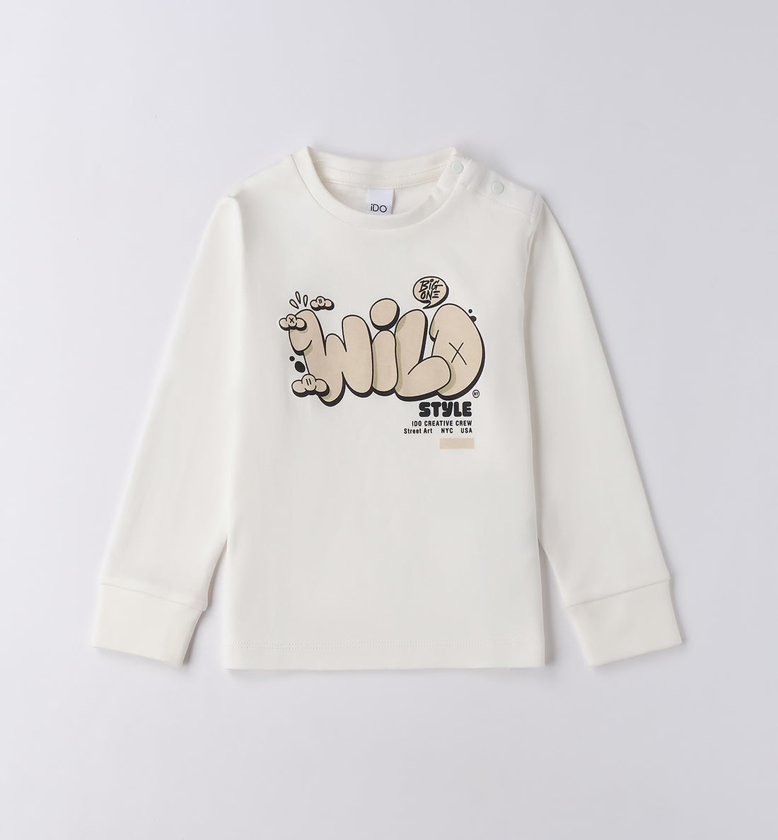 Maglia manica lunga bambino bianca con stampa Wild vista frontale