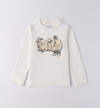 Maglia manica lunga bambino bianca con stampa Wild vista frontale