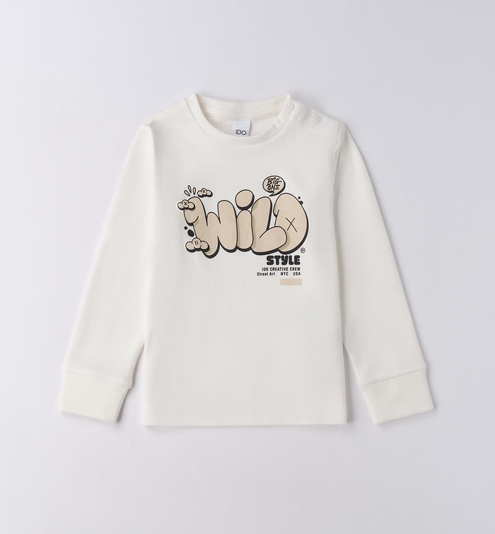 Maglia manica lunga bambino bianca con stampa Wild vista frontale