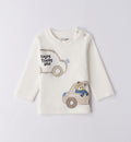 Maglia neonato in caldo cotone panna con stampa orsetto e automobiline