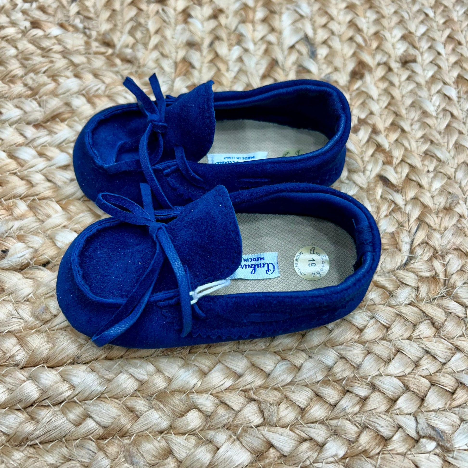 Mocassino cerimonia bimbo blu con laccetto