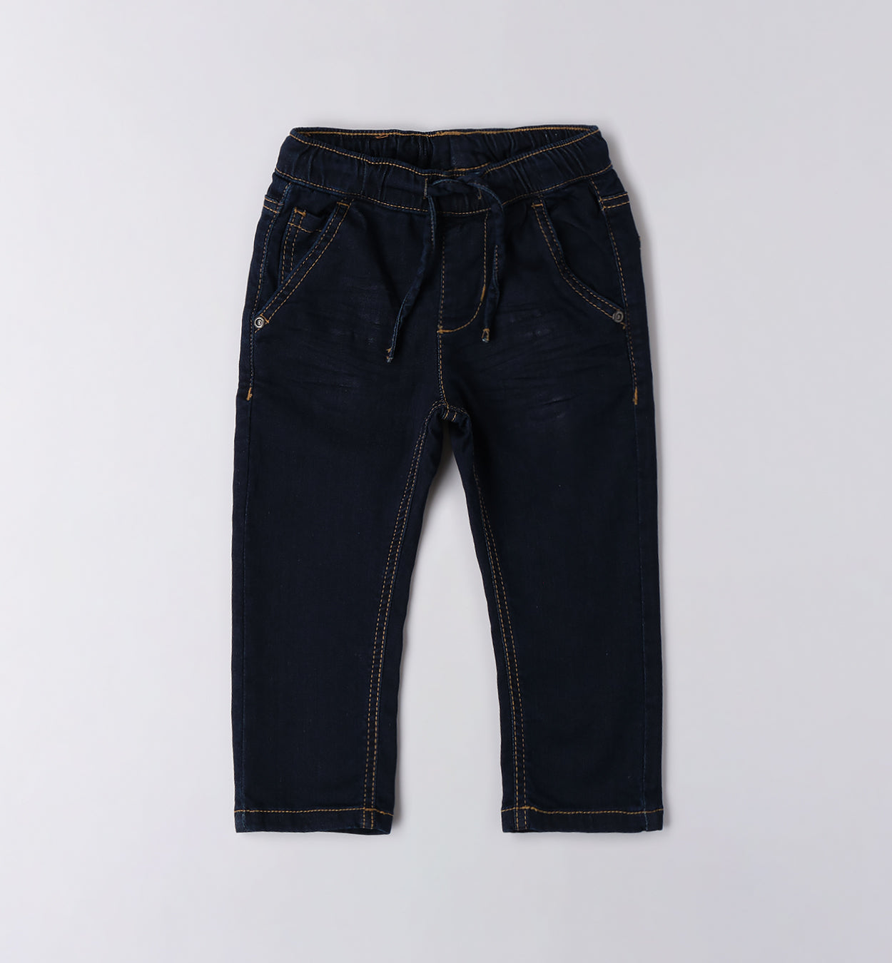 Pantalone jogger denim bambino blu scuro vista frontale