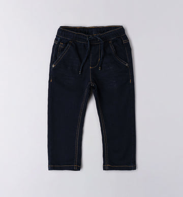 Pantalone jogger denim bambino blu scuro vista frontale