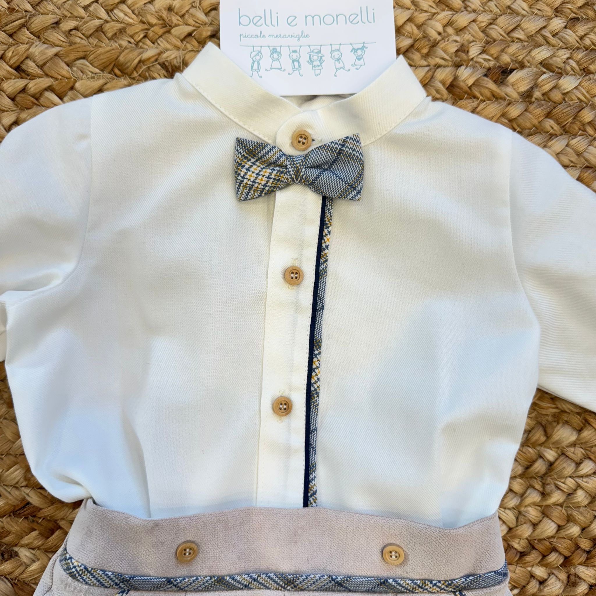 Papillon scozzese con profilo blu camicia battesimo neonato