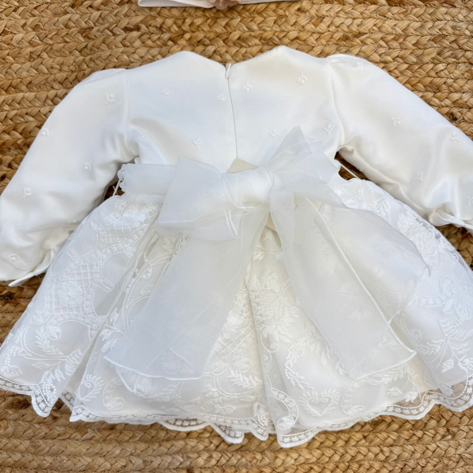 Retro abito battesimo bimba con fiocco in organza