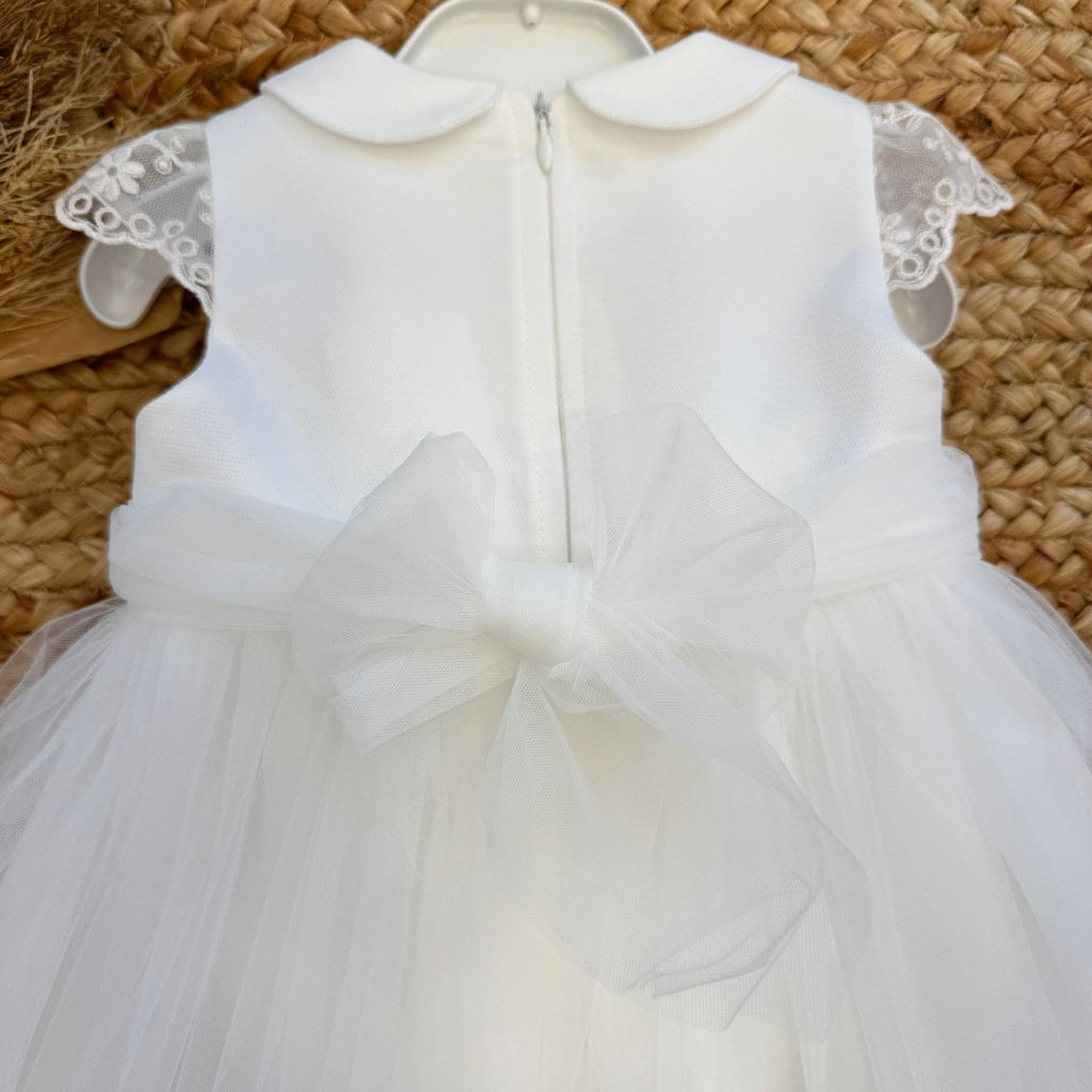 Retro abito battesimo bimba con fiocco in tulle