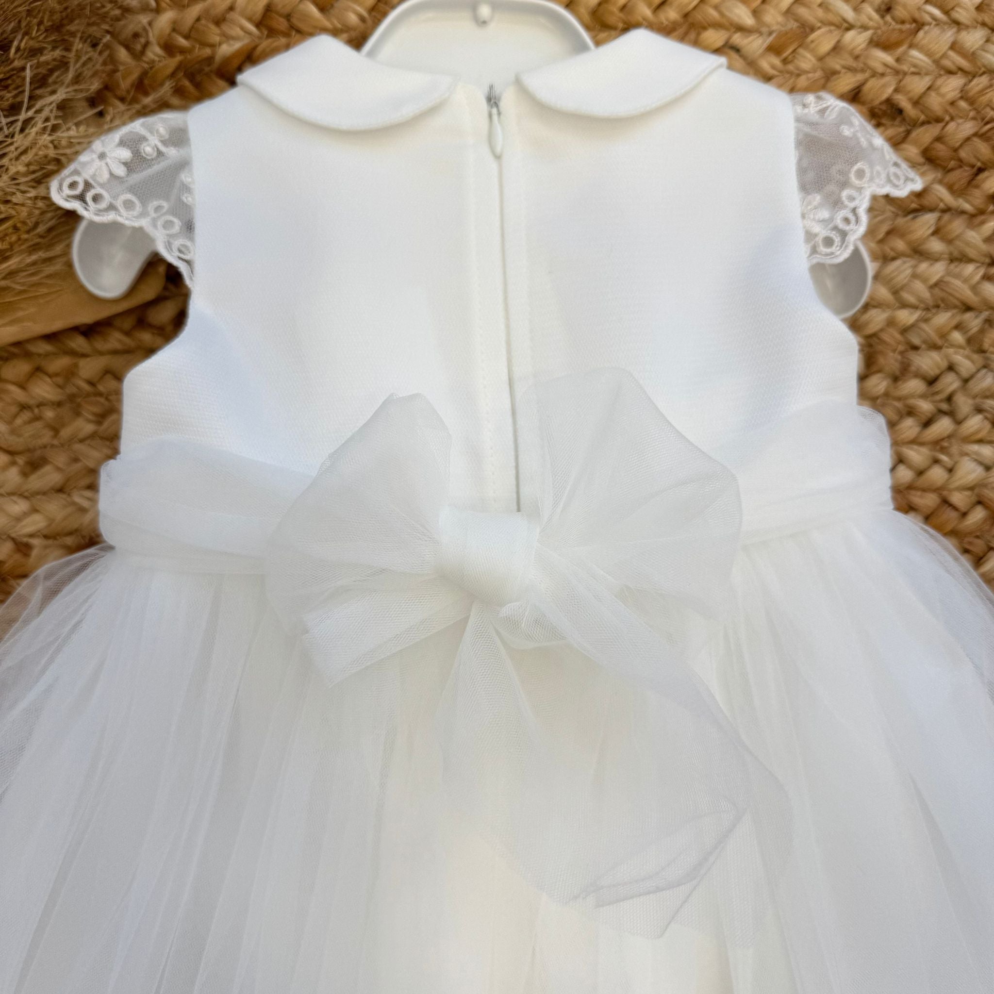 Retro abito battesimo bimba con fiocco in tulle