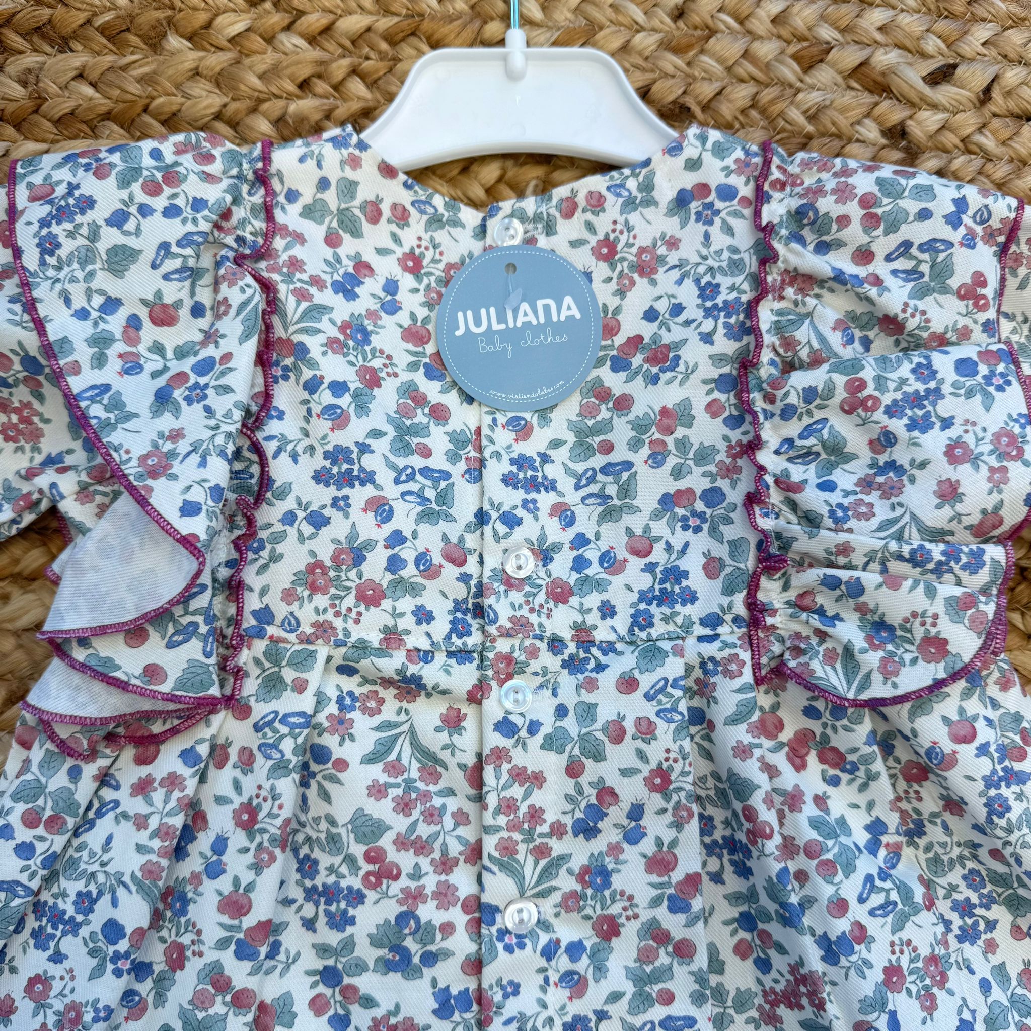 Abito bimba floreale con volant e pompon